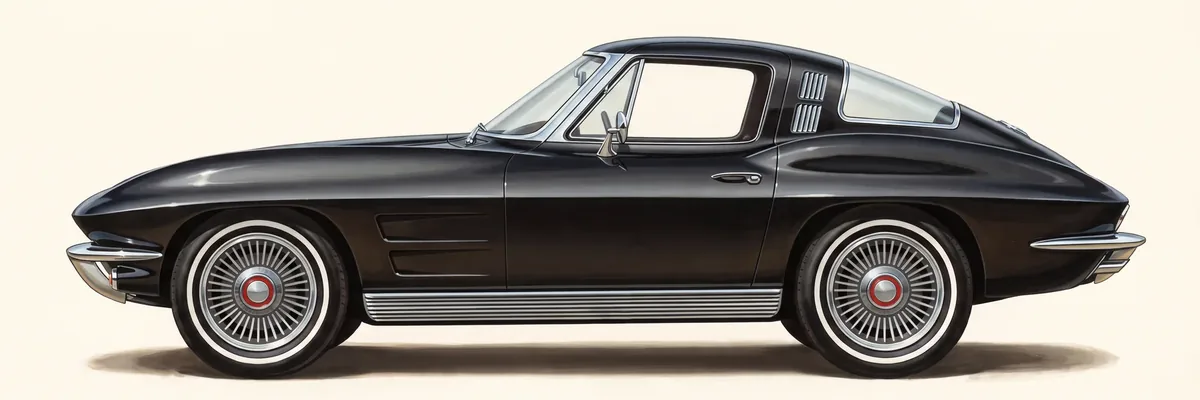 Side view of a 1964 Chevrolet Corvette Sting Ray sport coupe with vents in the roof pillar