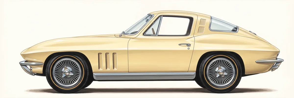 Side view of a 1965 Chevrolet Corvette Sting Ray sport coupe with three vertical fender vents