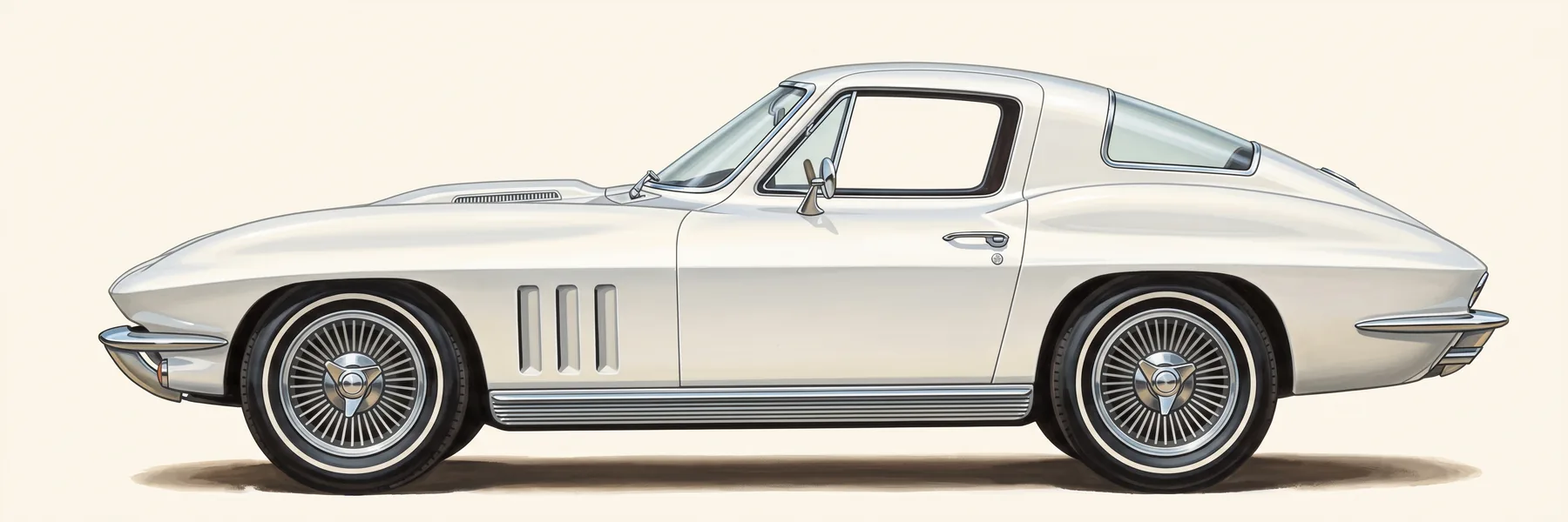 Side view of a 1966 Chevrolet Corvette Sting Ray sport coupe with the big-block hood bulge