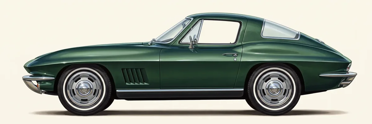 Side view of a 1967 Chevrolet Corvette Sting Ray sport coupe with five fender vents