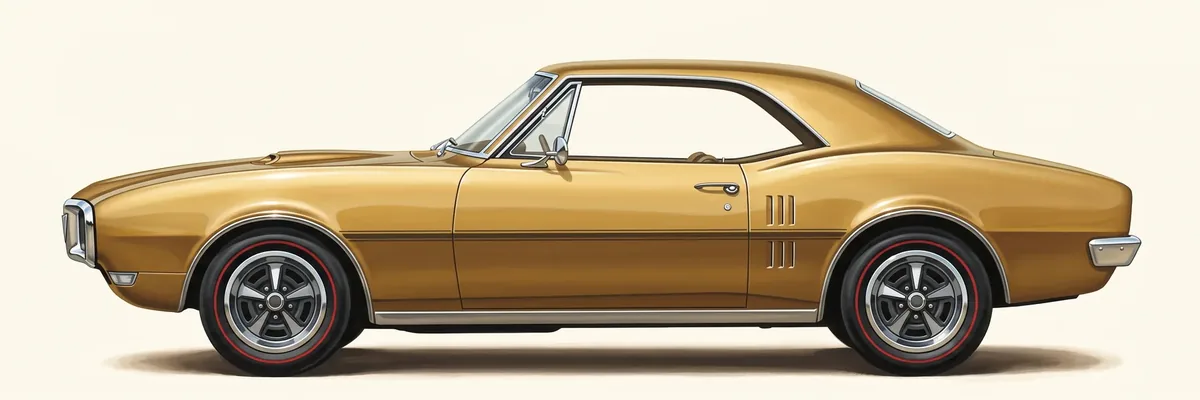 Side view of a 1967 Pontiac Firebird hardtop with a body stripe