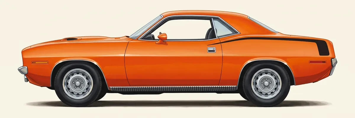 Side view of a 1970 Plymouth 'Cuda hardtop with the hockey-stick side stripe