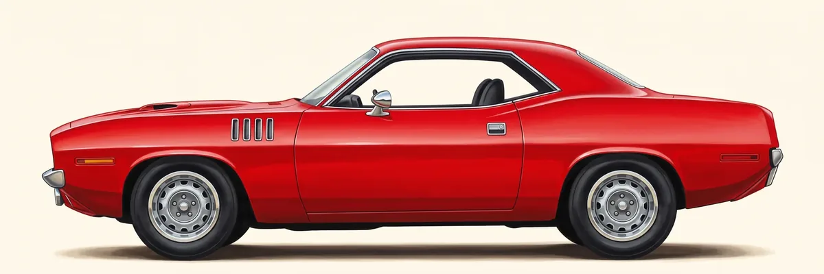 Side view of a 1971 Plymouth 'Cuda hardtop with four gills on the front fender