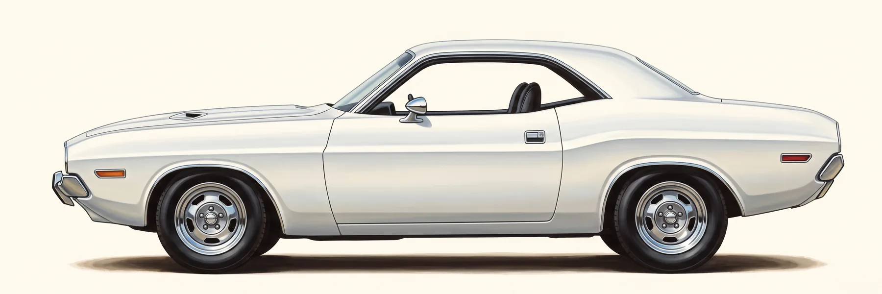Side view of a 1971 Dodge Challenger coupe in white