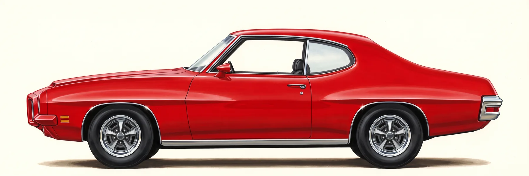 Side view of a 1971 Pontiac GTO hardtop with Rally II wheels