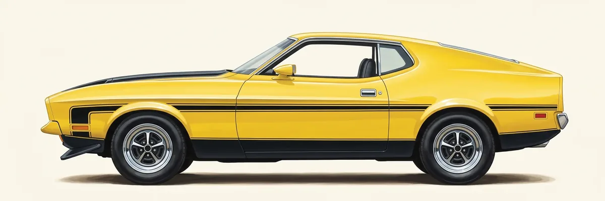 Side profile of a 1971 Ford Mustang Mach 1 fastback