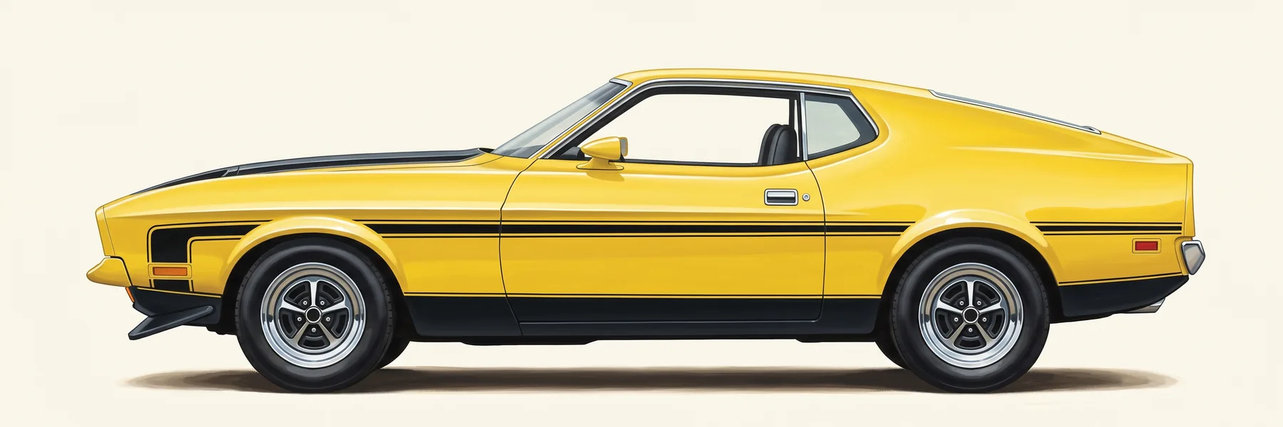 Side profile of a 1971 Ford Mustang Mach 1 fastback