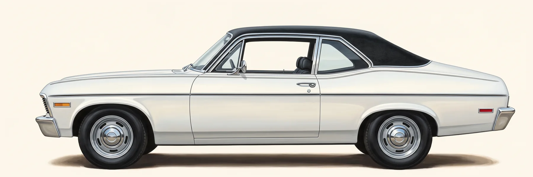 Side view of a 1971 Chevrolet Nova SS coupe with a vinyl roof