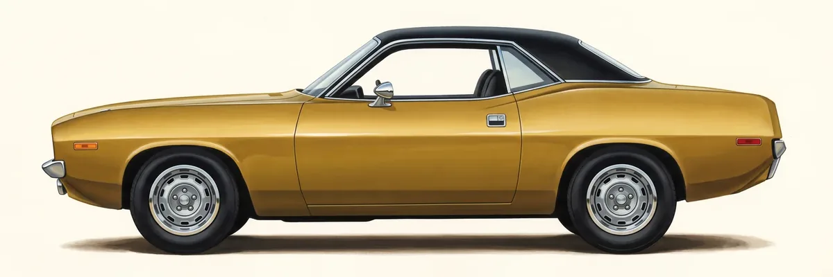 Side view of a 1972 Plymouth Barracuda hardtop with a vinyl roof