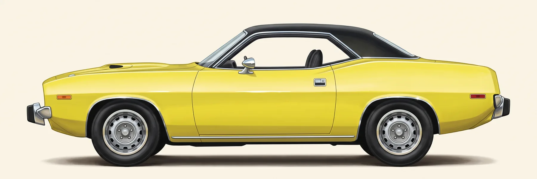Side view of a 1973 Plymouth 'Cuda hardtop with a vinyl roof
